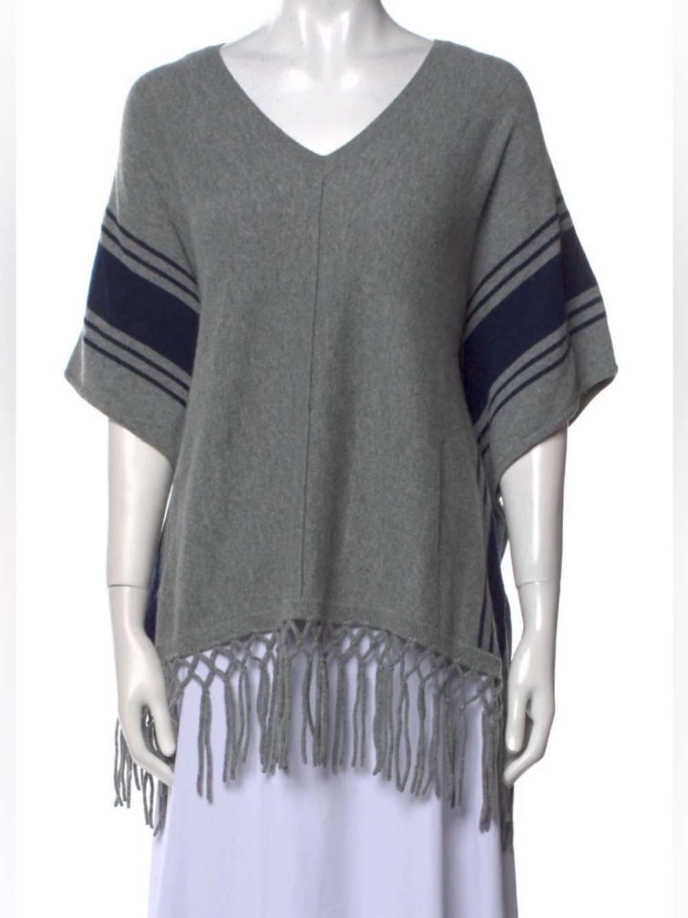 Gray cashmere poncho sweater cover top small - xs navy and grey
